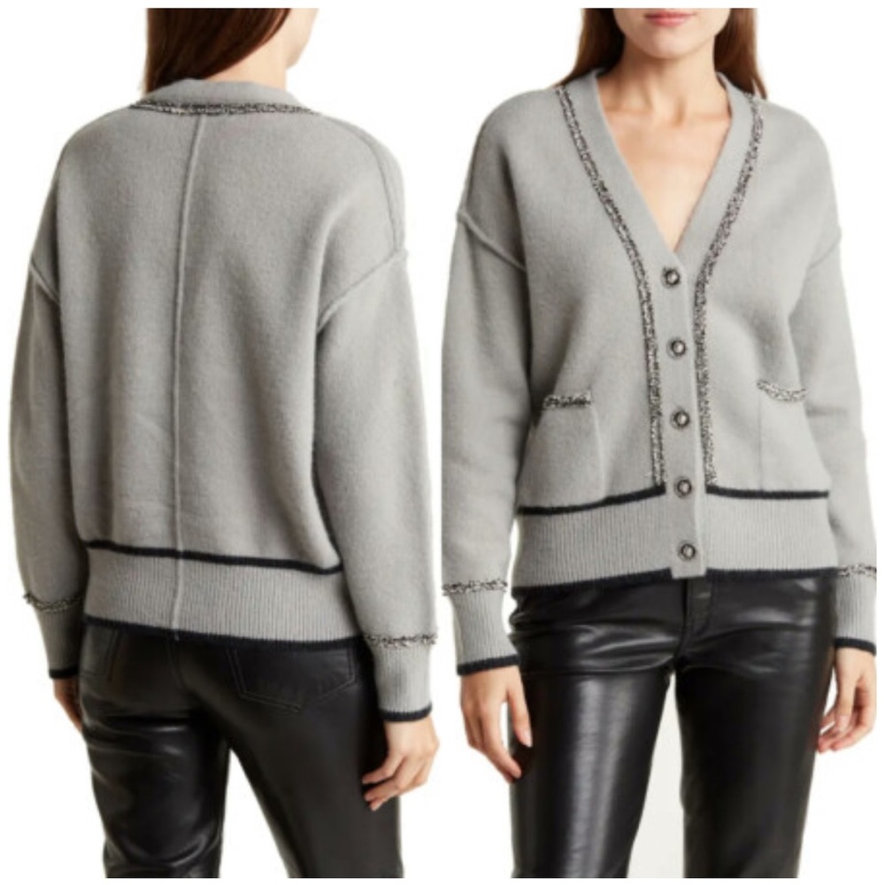 *NWT* Grey Collective Metallic Trim Button Front Cardigan Size M Sold Out Style